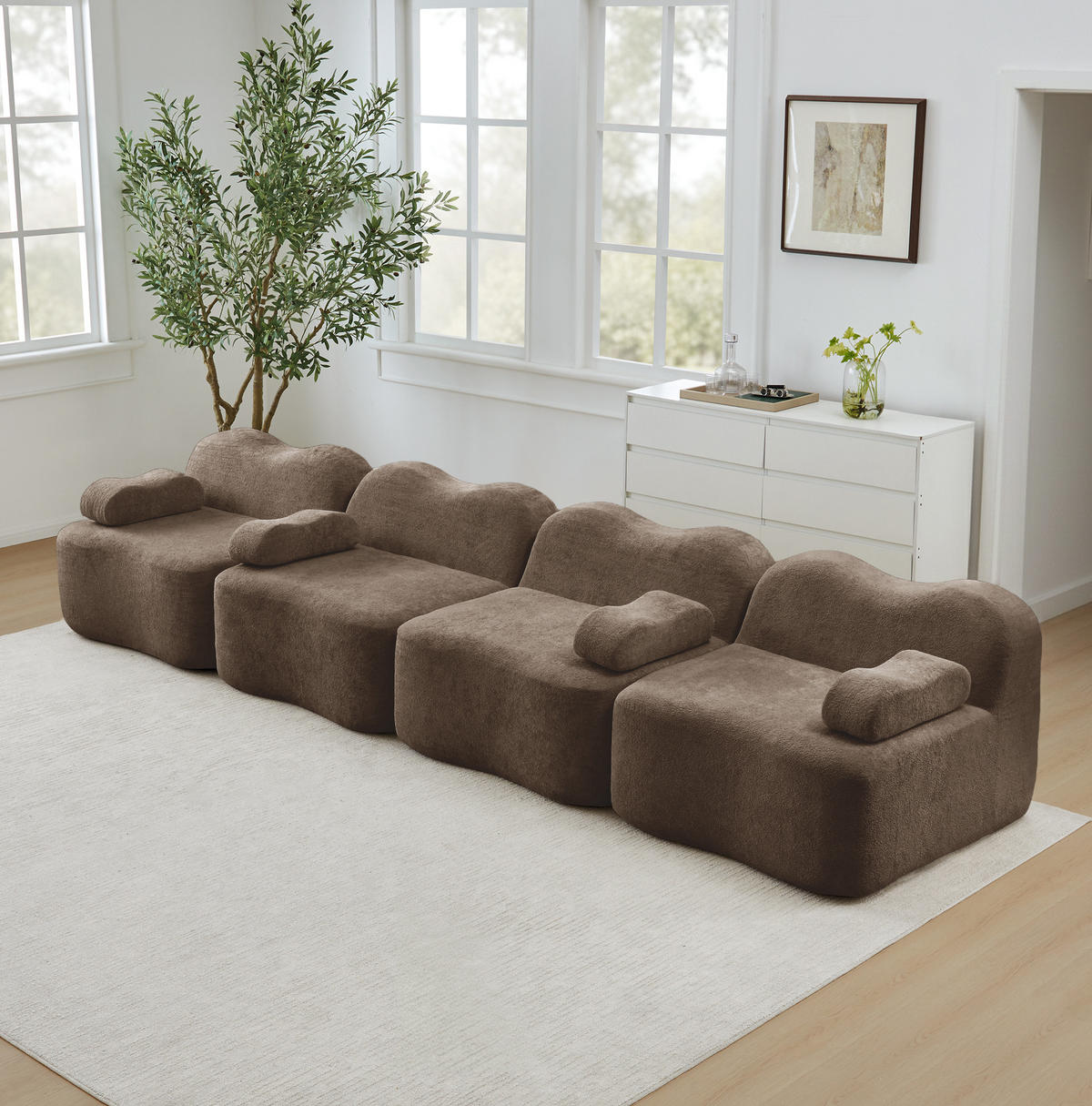ECKSOFA modular mit Hocker Samt Braun - Braun, Holzwerkstoff (98/70/384cm) - Meubliv