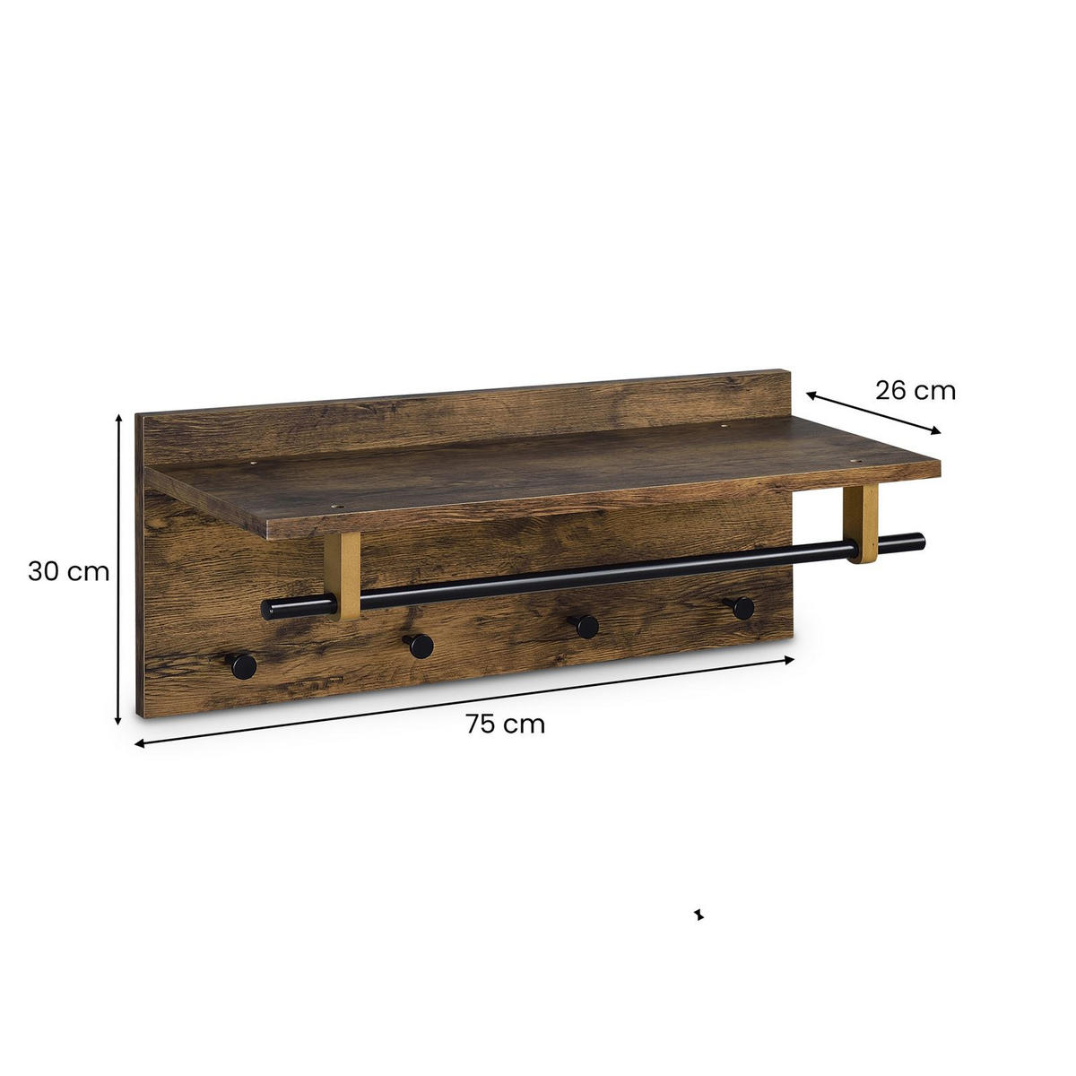WANDGARDEROBE ULF - Dunkelbraun/Schwarz, Holzwerkstoff (75/30/26cm) - IDIMEX