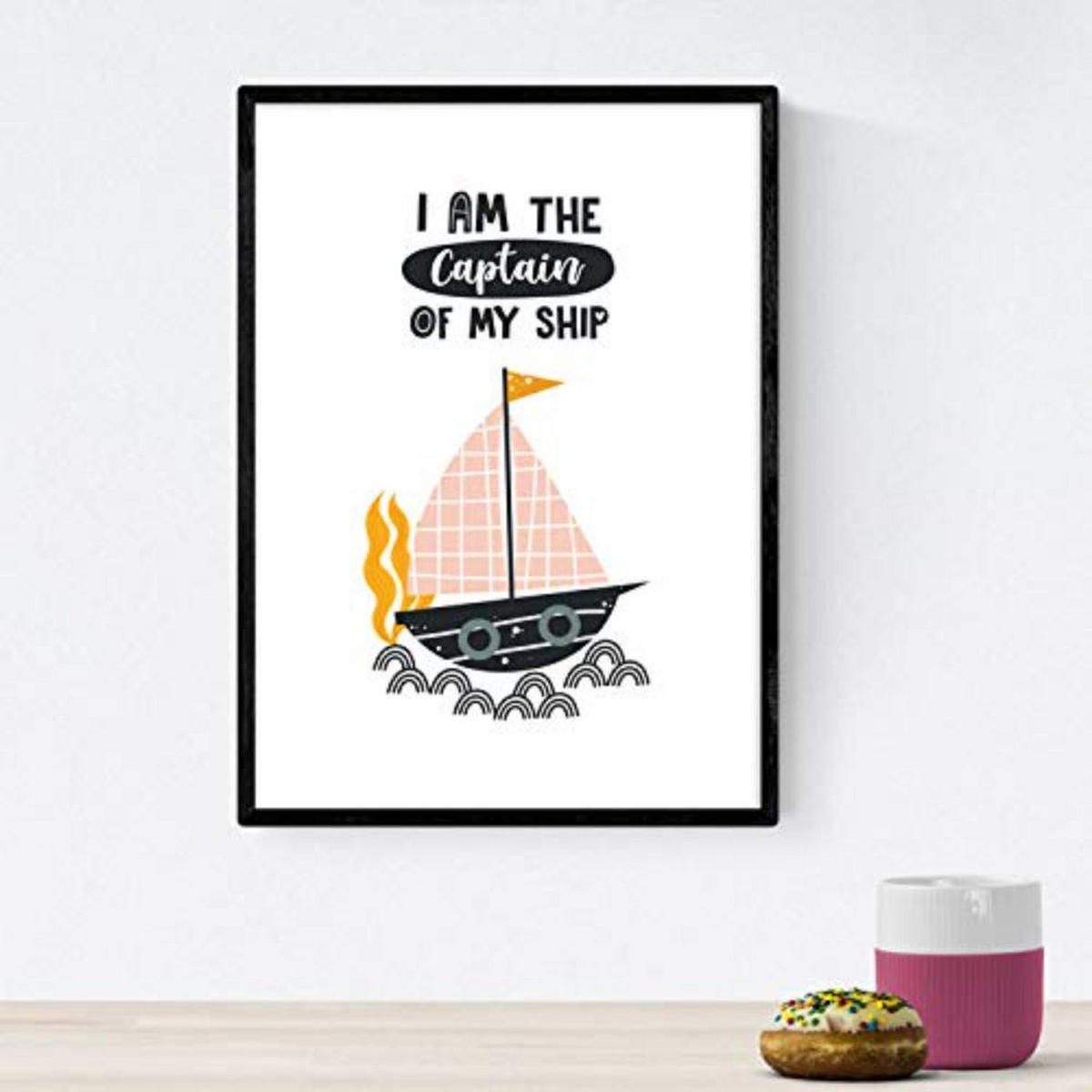 POSTER Set mit 4 Wale Leuchtturm Marine Schiff auf dem Meeresboden A3 Schwarzer Rahmen - Schwarz, Papier (29.7/3cm) - Nacnic