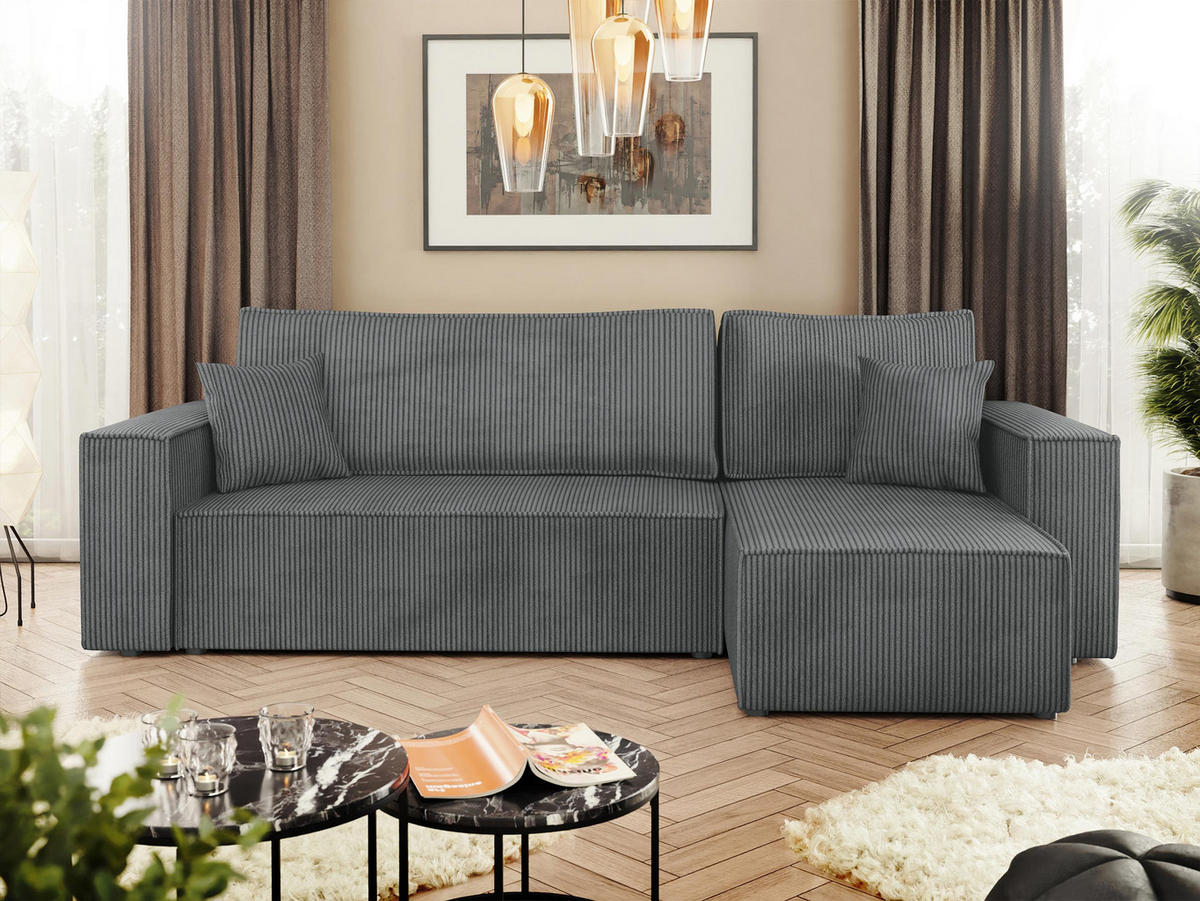 ECKSOFA Karl Cord - Dunkelgrau/Schwarz, Holz/Kunststoff (244/145cm) - MIRJAN24