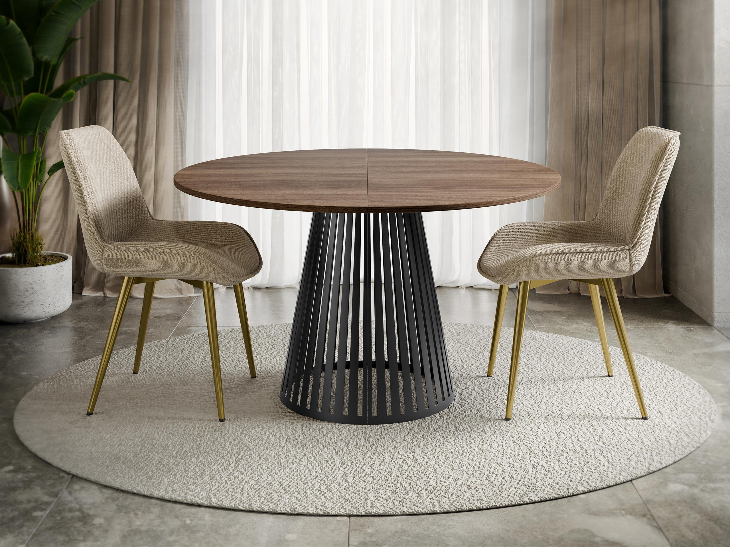 ESSTISCH ausziehbar Cone 100 - Nussbaumfarben/Schwarz, Holzwerkstoff/Metall (100/100/76cm) - MIRJAN24