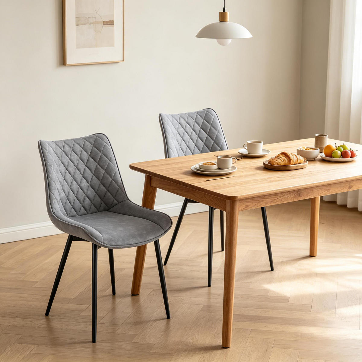 POLSTERSTUHL DE-36200 2er Set mit Kunstlederbezug Grau - Grau, Metall (40.5/85.5/46cm) - ComfortXL