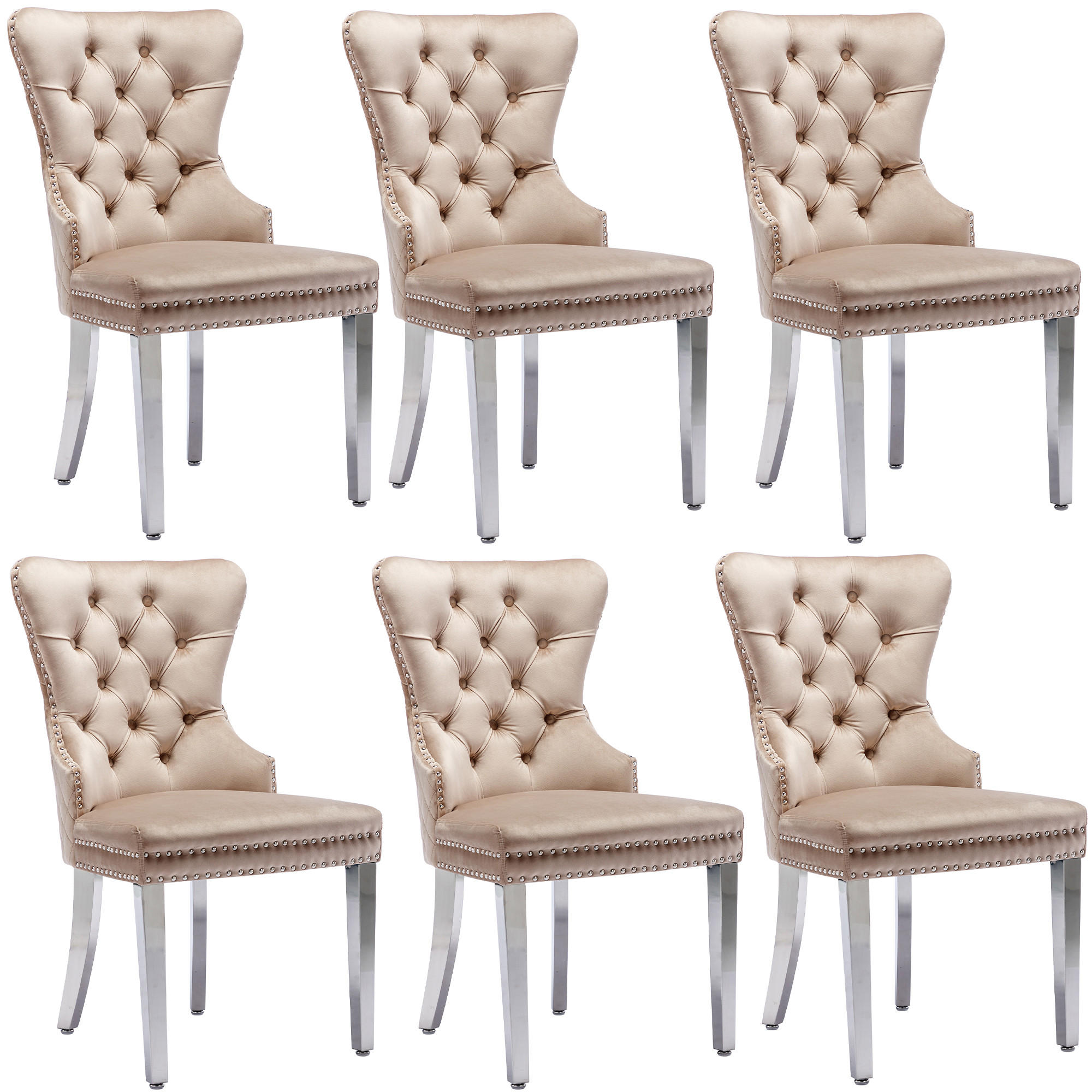 STUHL-SET DE-35927 6 Stück mit Metallbeinen Beige - Beige, Metall (62.5/94.5/53cm) - ComfortXL