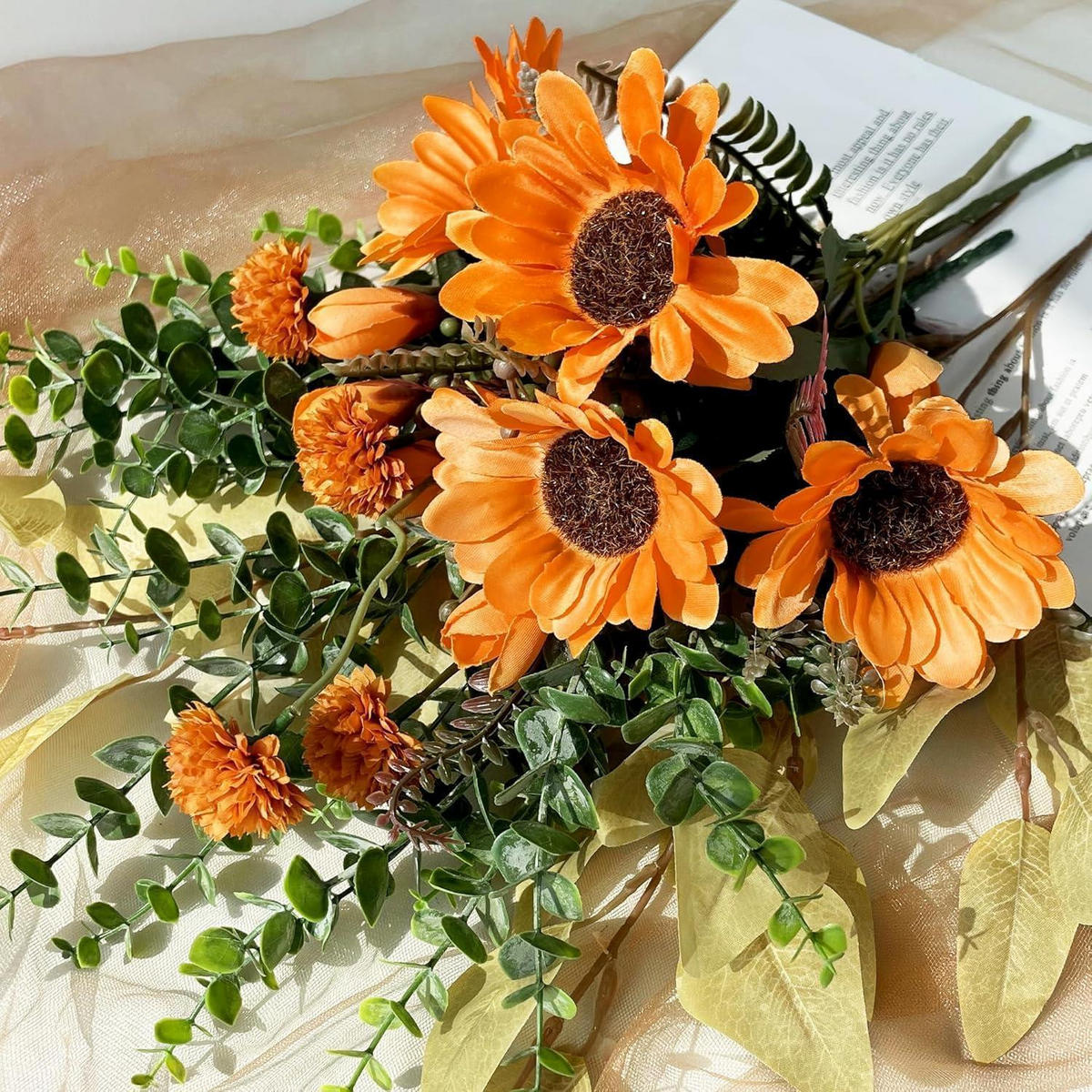 KUNSTBLUMENSTRAUSS Sonnenblumen Herbstdeko 32-46 cm Orange - Orange, Kunststoff (40cm)