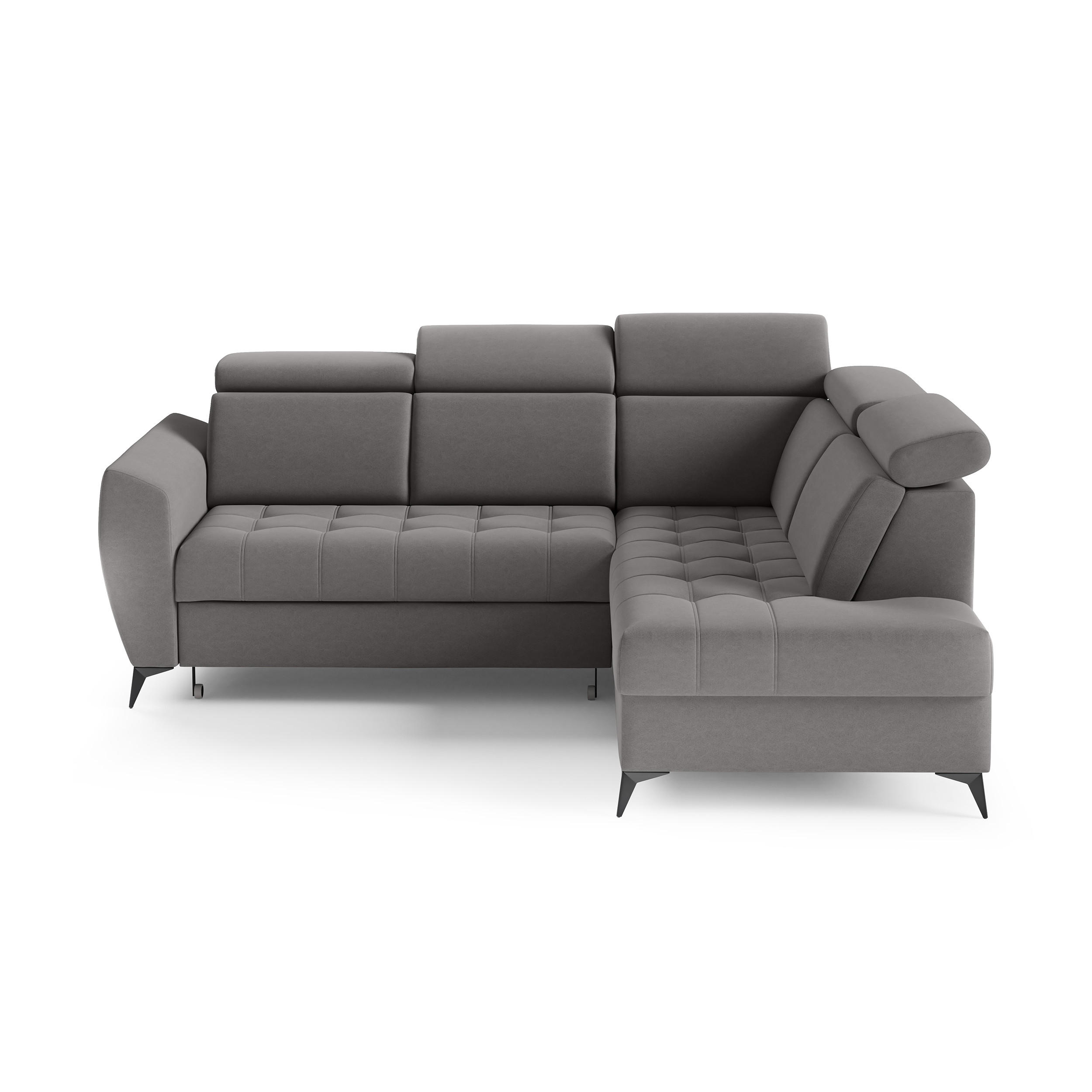 ECKSCHLAFSOFA Aurora II mit verstellbare Kopfstützen, Dunkelgrau, rechts - Dunkelgrau/Schwarz, Textil (266/204cm) - Beautysofa