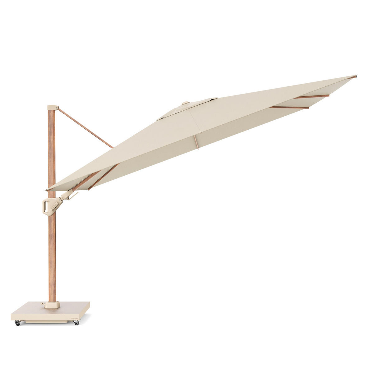 AMPELSCHIRM rechteckig 2.6 x 3.5 m Challenger T² Premium 360° kippbar natur/teak - Creme, Metall (350/260cm) - Platinum
