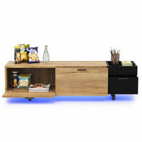 LOWBOARD in Naturfarben und Schwarz TV-Schrank mit Schubladen und offenen Fächern für Wohnzimmer, B180/T38/H49 cm - Schwarz, Holzwerkstoff/Metall (140/49/38cm) - STILVORA