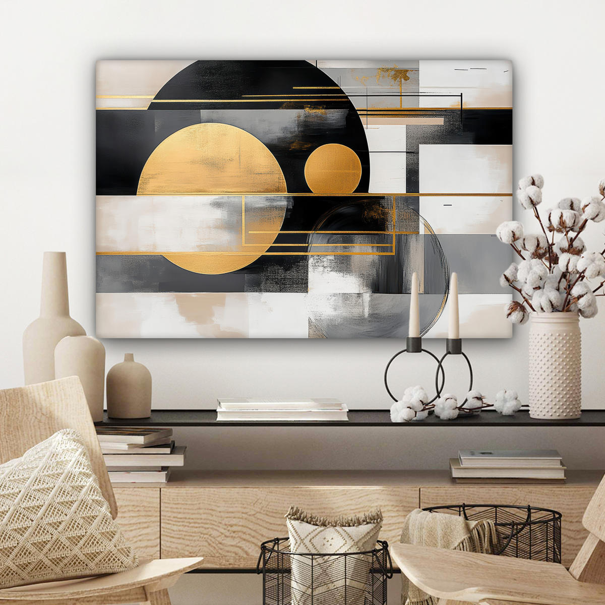 LEINWANDBILD Abstrakt - Gold - Silber - Formen - Ästhetisch - Modern Gemälde 60x40 cm - Goldfarben, Textil (60/40cm) - MuchoWow