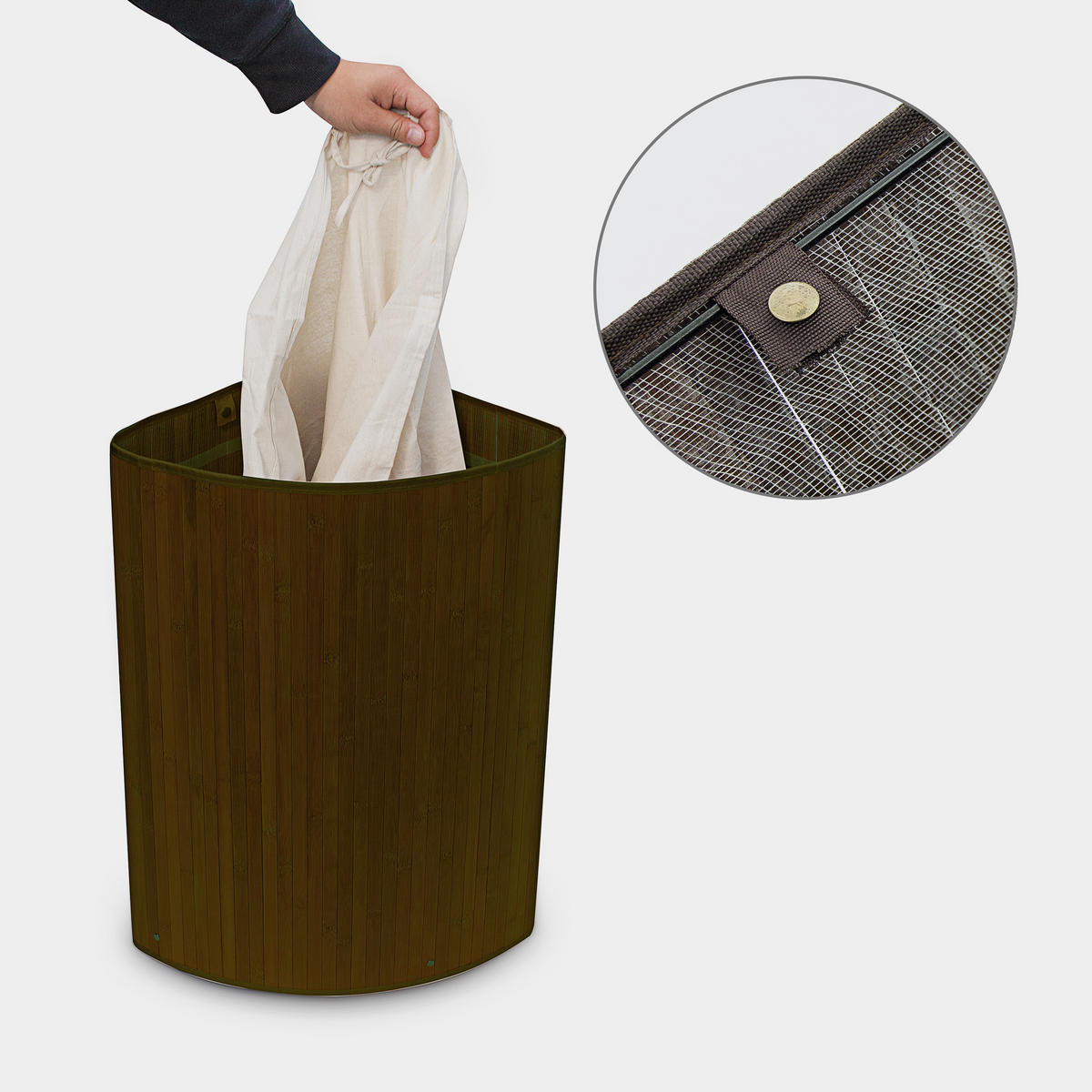 ECKWÄSCHEKORB - Braun, Holz/Textil (49.5/65/37cm) - Relaxdays