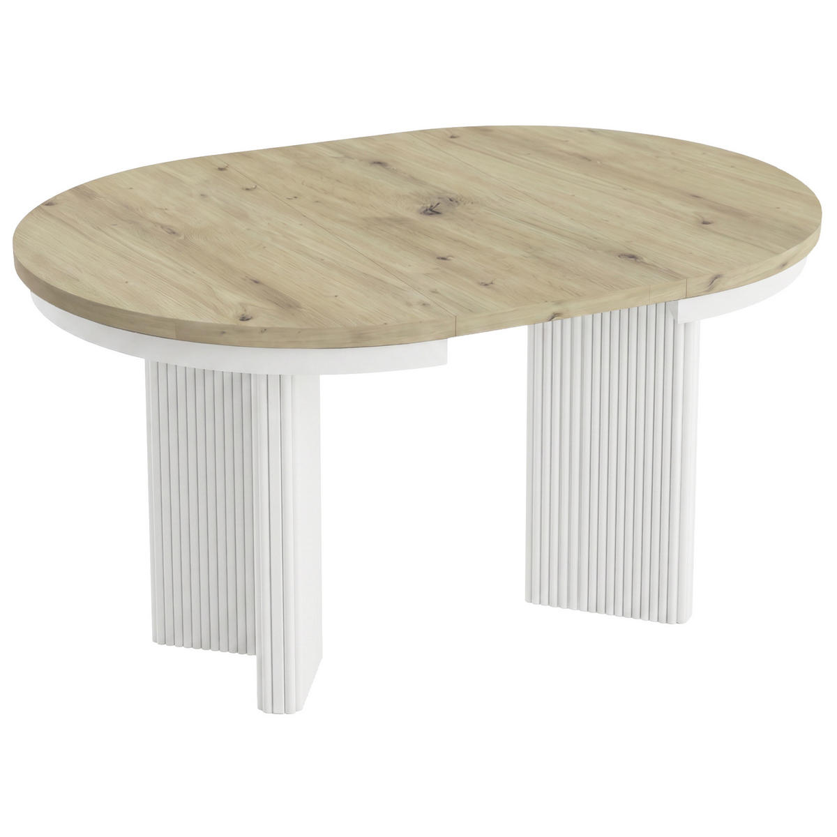 JÍDELNÍ STŮL Prestige, kulatý designový stůl, rozkládací Ø 100–180 cm, dub Artisan + bílá - bílá/barva dubu, kov (100/100/77cm) - Beautysofa