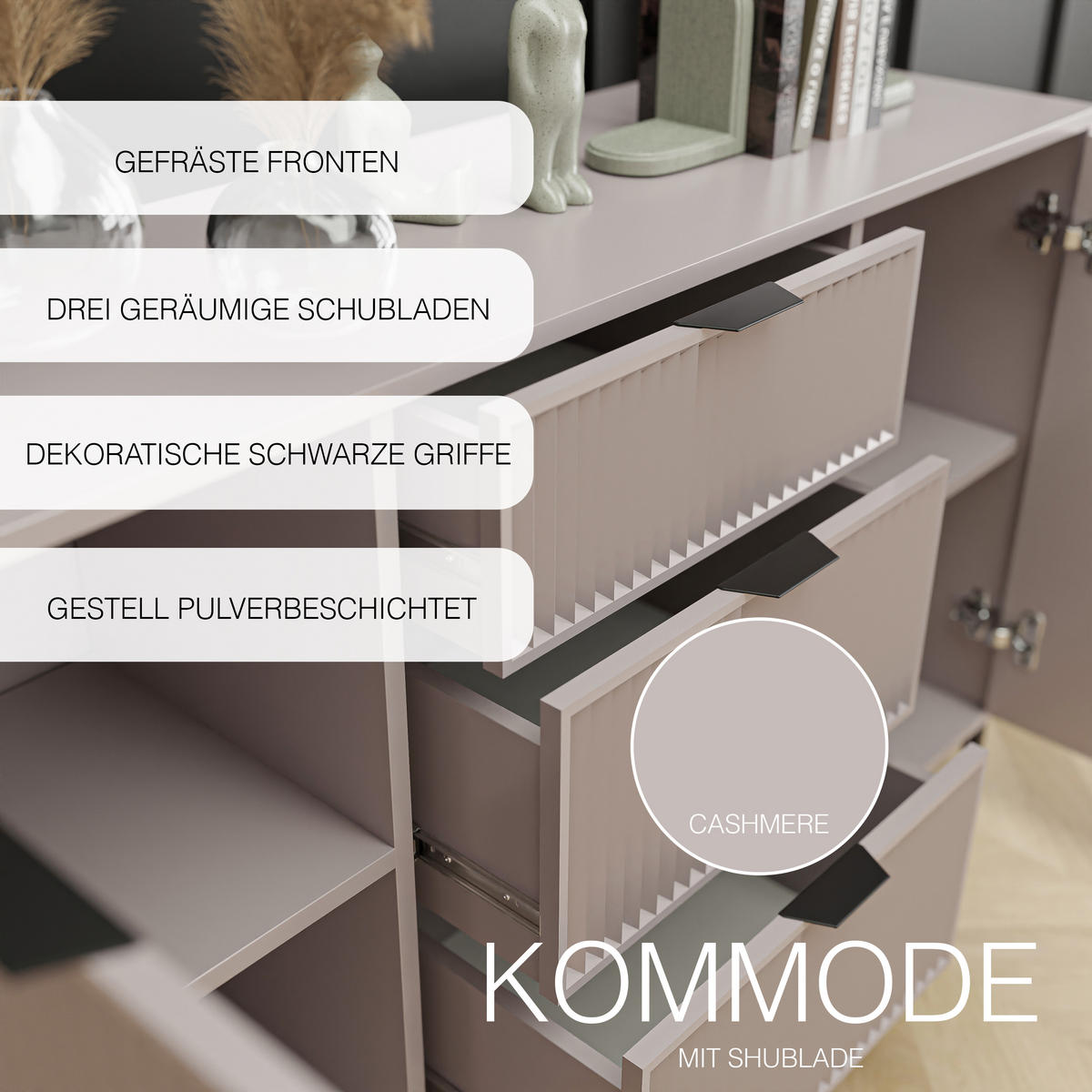KOMMODE klein Aufbewahrungsschrank mit 3 Schubladen und 2 Türen, Beige - Beige, Holzwerkstoff (135/87/41cm) - Idohome