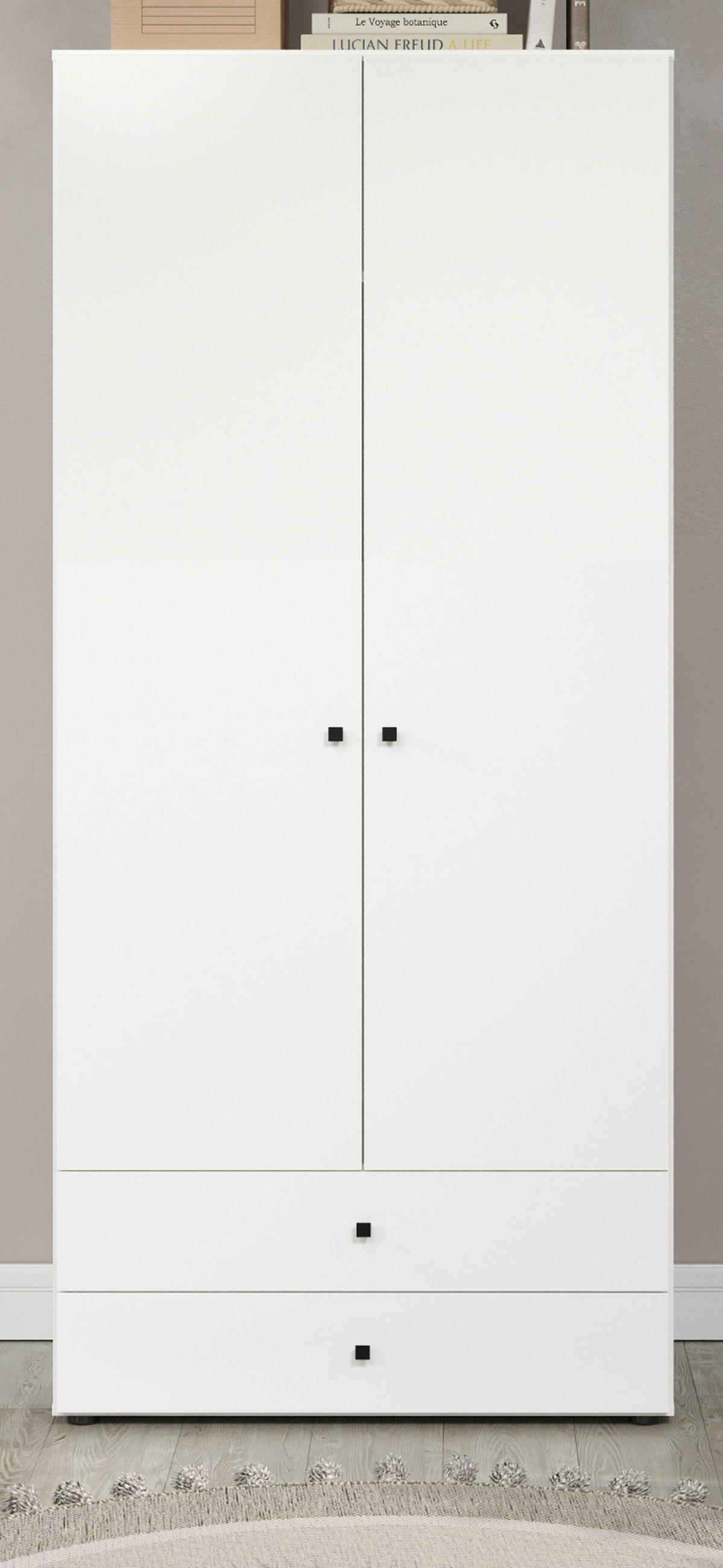 KLEIDERSCHRANK weiß 81 x 176 cm, Drehtürenschrank 2-türig mit Schubalden - Schwarz/Weiß, Holzwerkstoff/Kunststoff (81/176/51cm) - Top.Furn