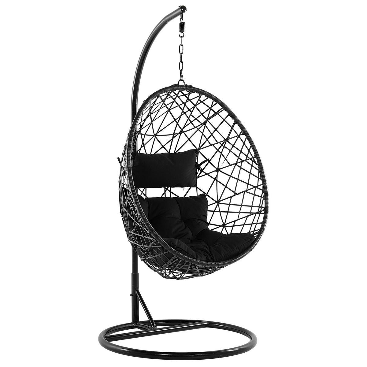HÄNGESESSEL mit Gestell PE Rattan schwarz 96 cm Alatri - Schwarz, Kunststoff (96/200/96cm) - Beliani