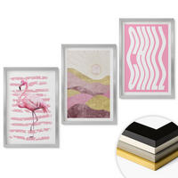 WANDBILDER 3er Set - 40x60 cm Silberner Rahmen - Pastelllandschaft mit rosa Flamingos - Silberfarben, Kunststoff (40/60cm) - ArtPrintCave