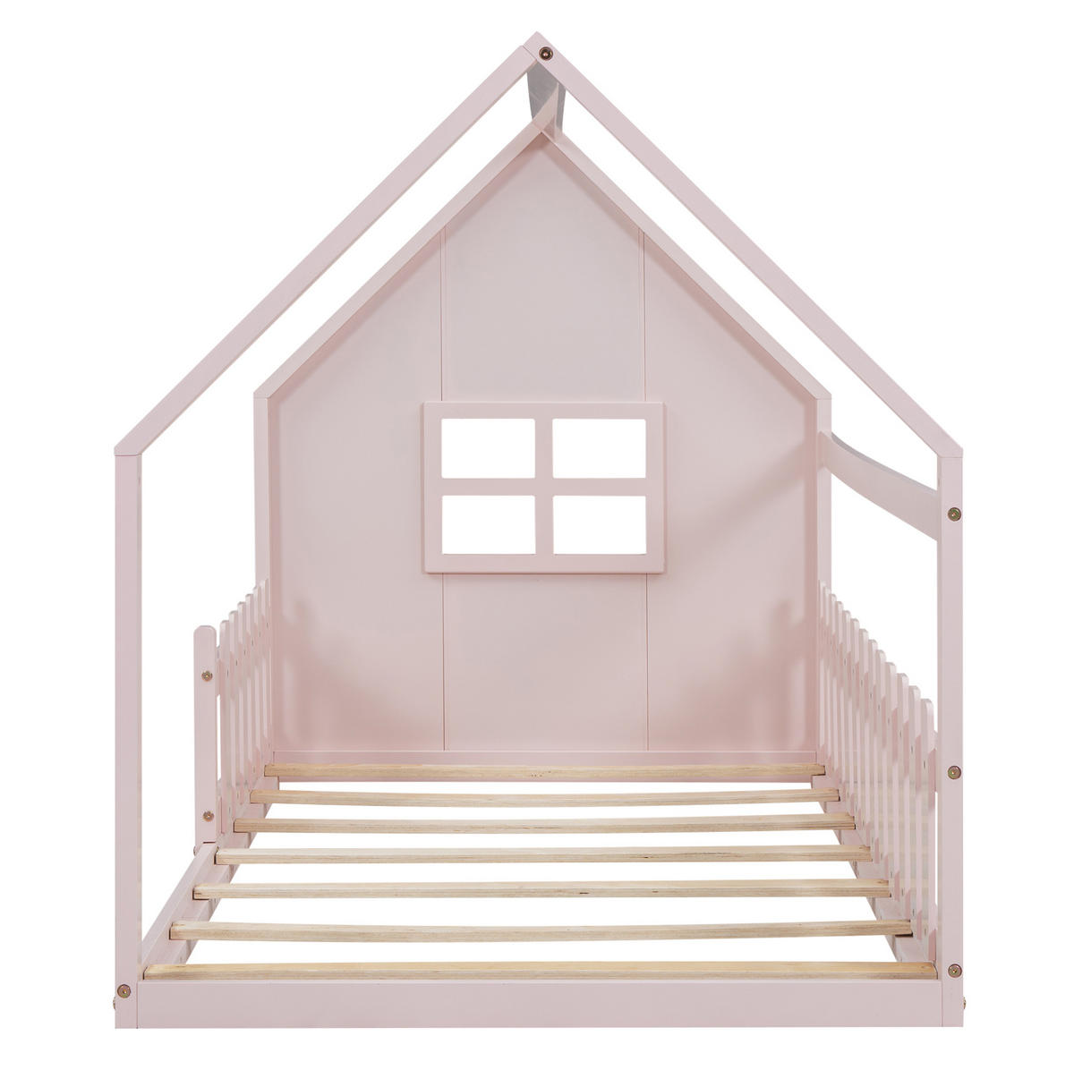 KINDERBETT aus Kiefer und MDF 90x200 cm Rosa in Hausform - Rosa, Holzwerkstoff (90/200cm) - IVMEU