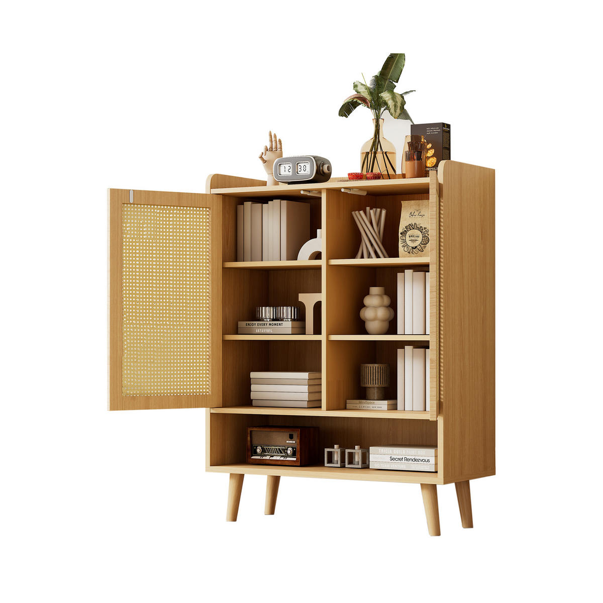 SCHUHSCHRANK 80/35/105 cm mit 2 Türen, 5 Böden und Push-to-Open in Eiche - Naturfarben, Holzwerkstoff (80/105/35cm) - BEAOK