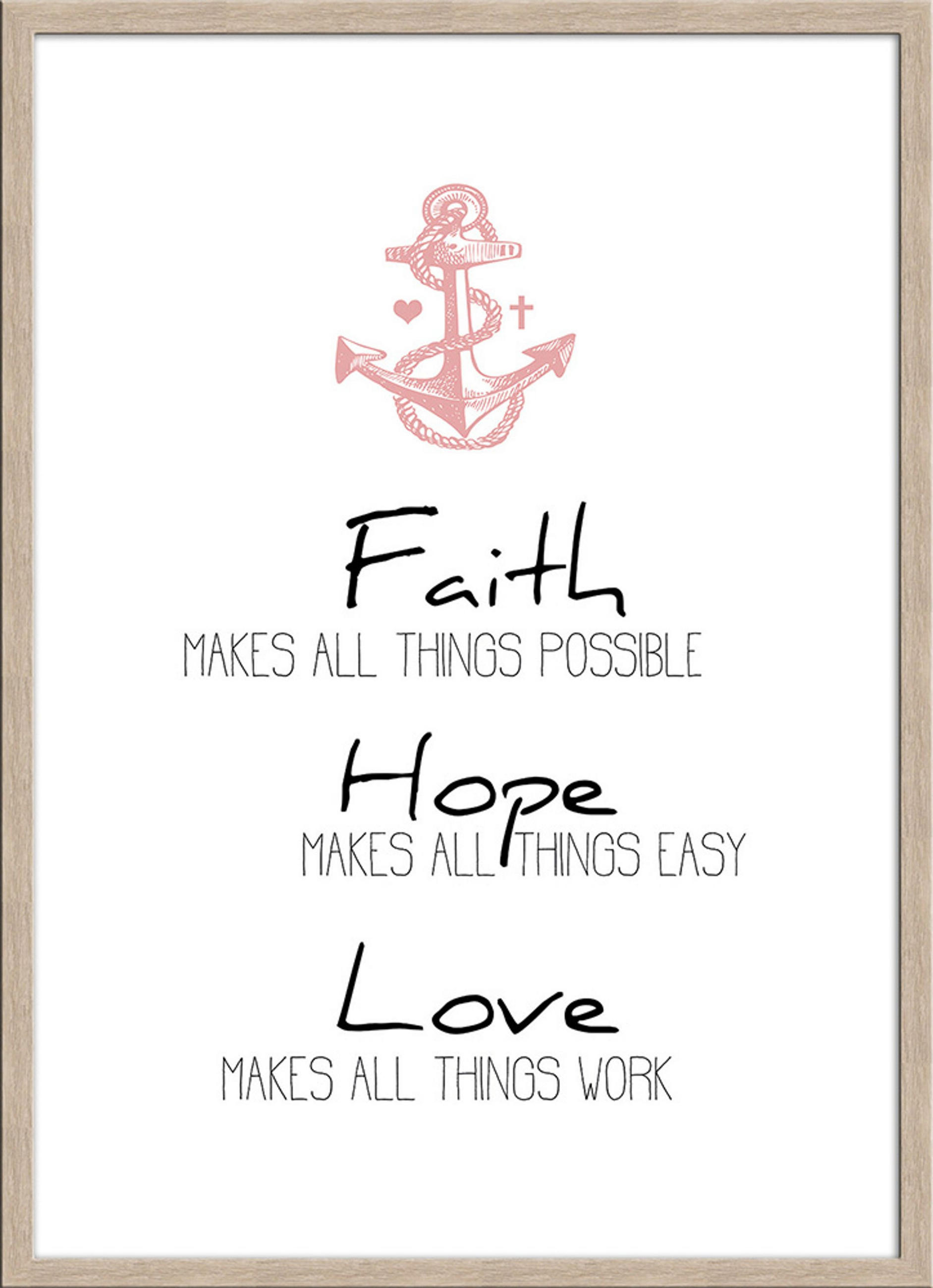 BILD mit Rahmen 51x71 cm Spruch: Faith Hope Love - Beige, Holz (51/71cm) - artissimo