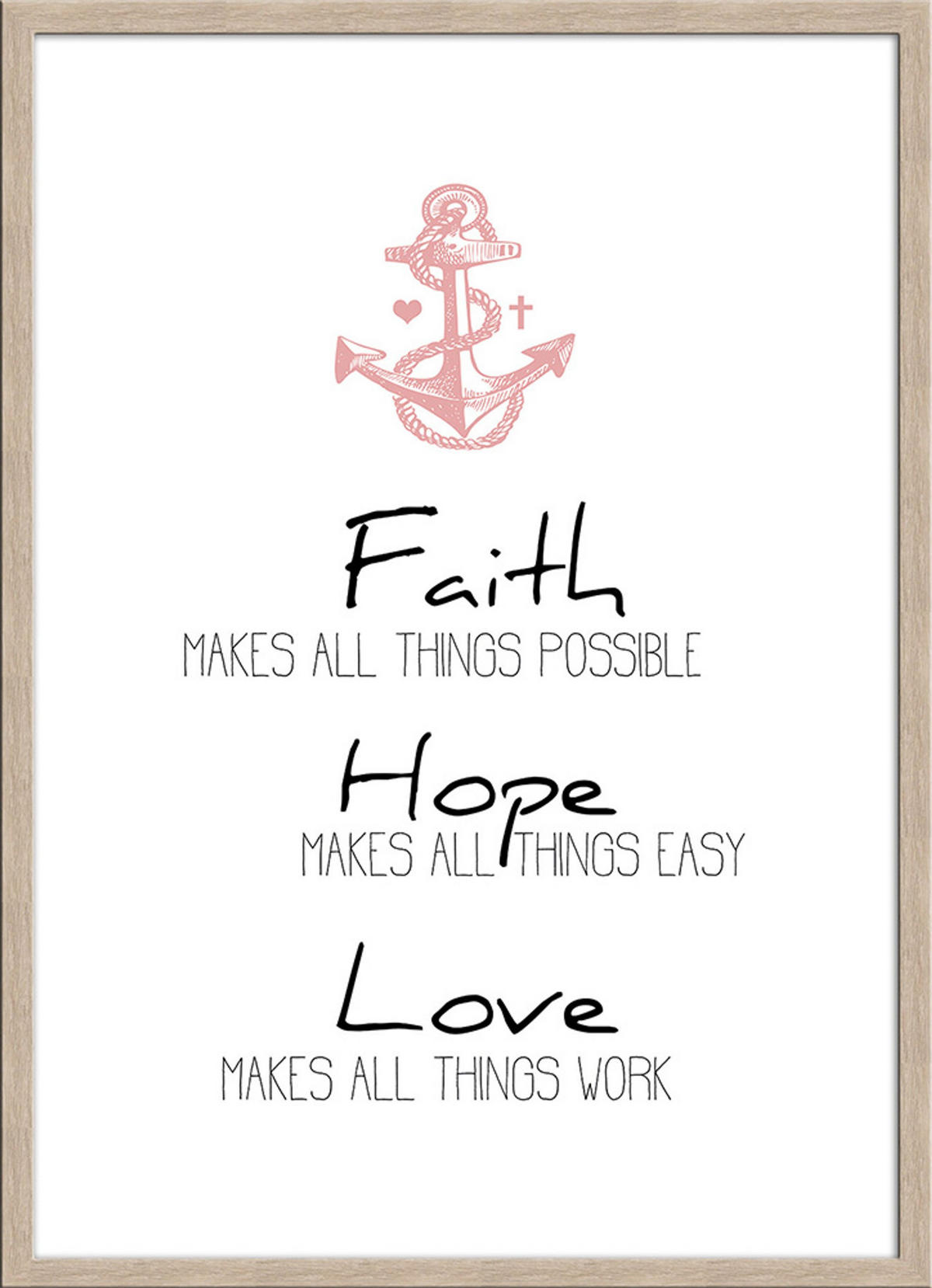 BILD mit Rahmen 51x71 cm Spruch: Faith Hope Love - Beige, Holz (51/71cm) - artissimo