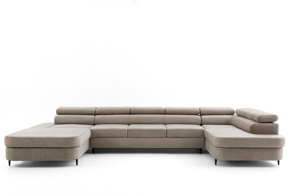 WOHNLANDSCHAFT PRIAM MAXI U – XXL Ecksofa U-form 400 cm inkl. Schlaffunktion, 2 Bettkästen & Kopfteilverstellung Beige - Beige, Holz/Textil (400/91/203cm) - Muffo