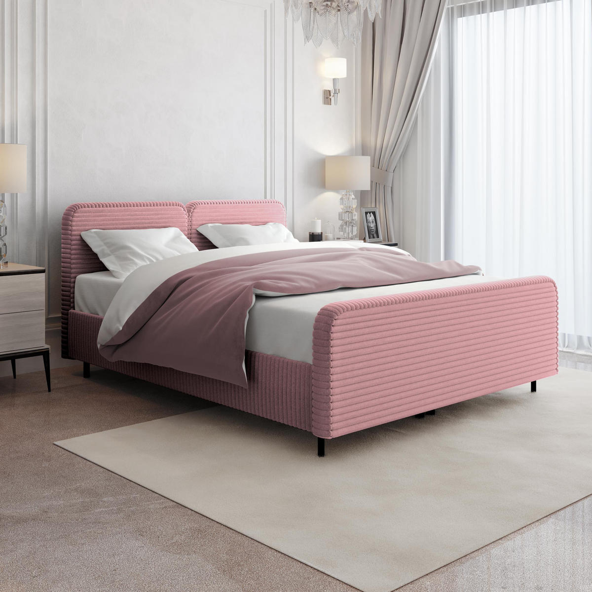 POLSTERBETT Lea mit Matratze und Topper, 140x200, Rosa - Schwarz/Rosa, Textil (140/200cm) - Beautysofa