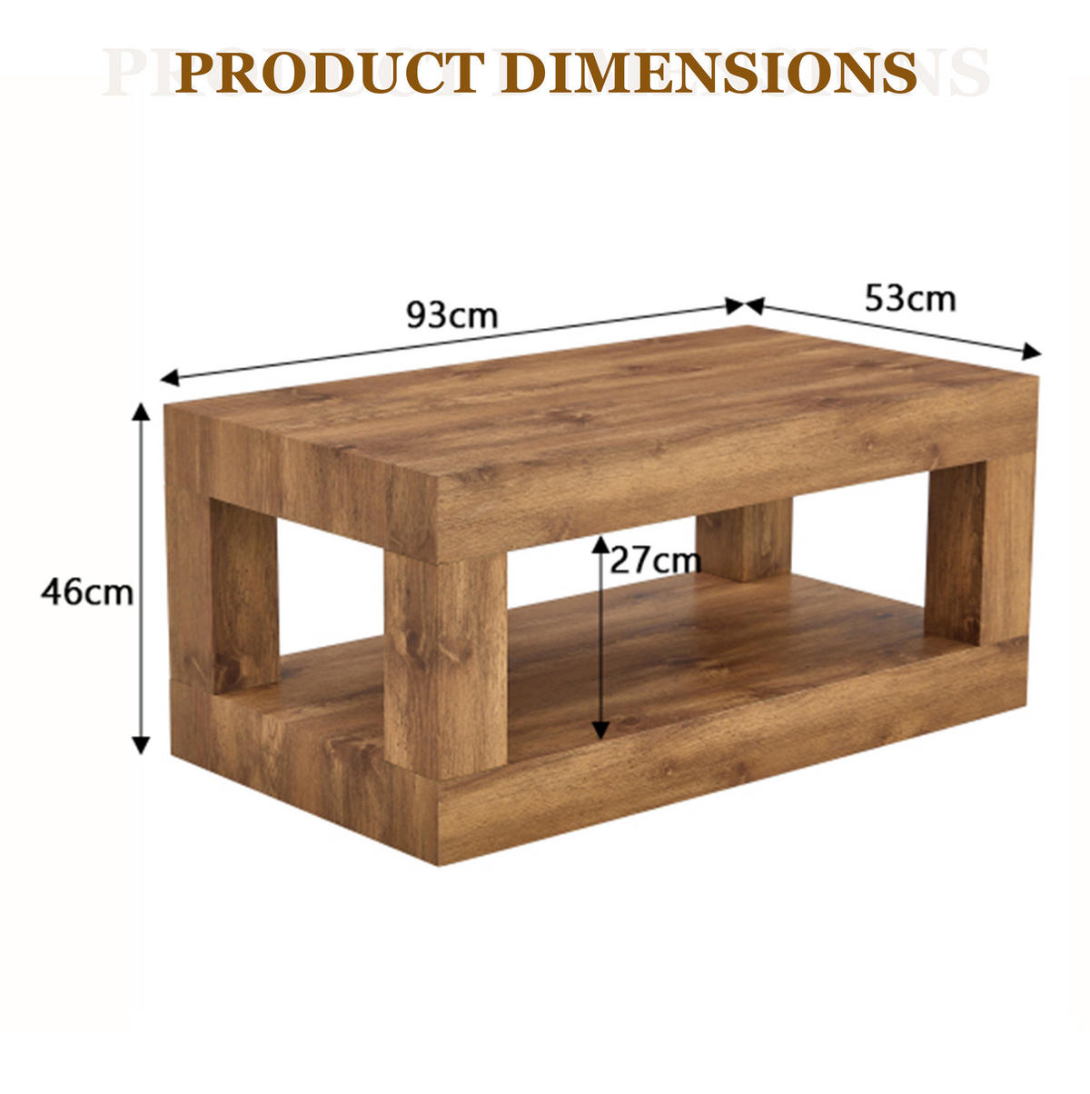 COUCHTISCH aus MDF in Naturfarben 93x53x46 cm mit 2 Ablageebenen - Naturfarben, Holzwerkstoff (93/53/46cm) - Modfu