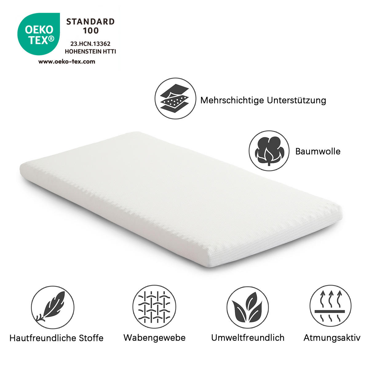 KOMFORTSCHAUMMATRATZE 90/200 cm Grau Härte H3 mit Bezug und 23D Schwamm - Grau, Textil (90/200cm) - Oxeza