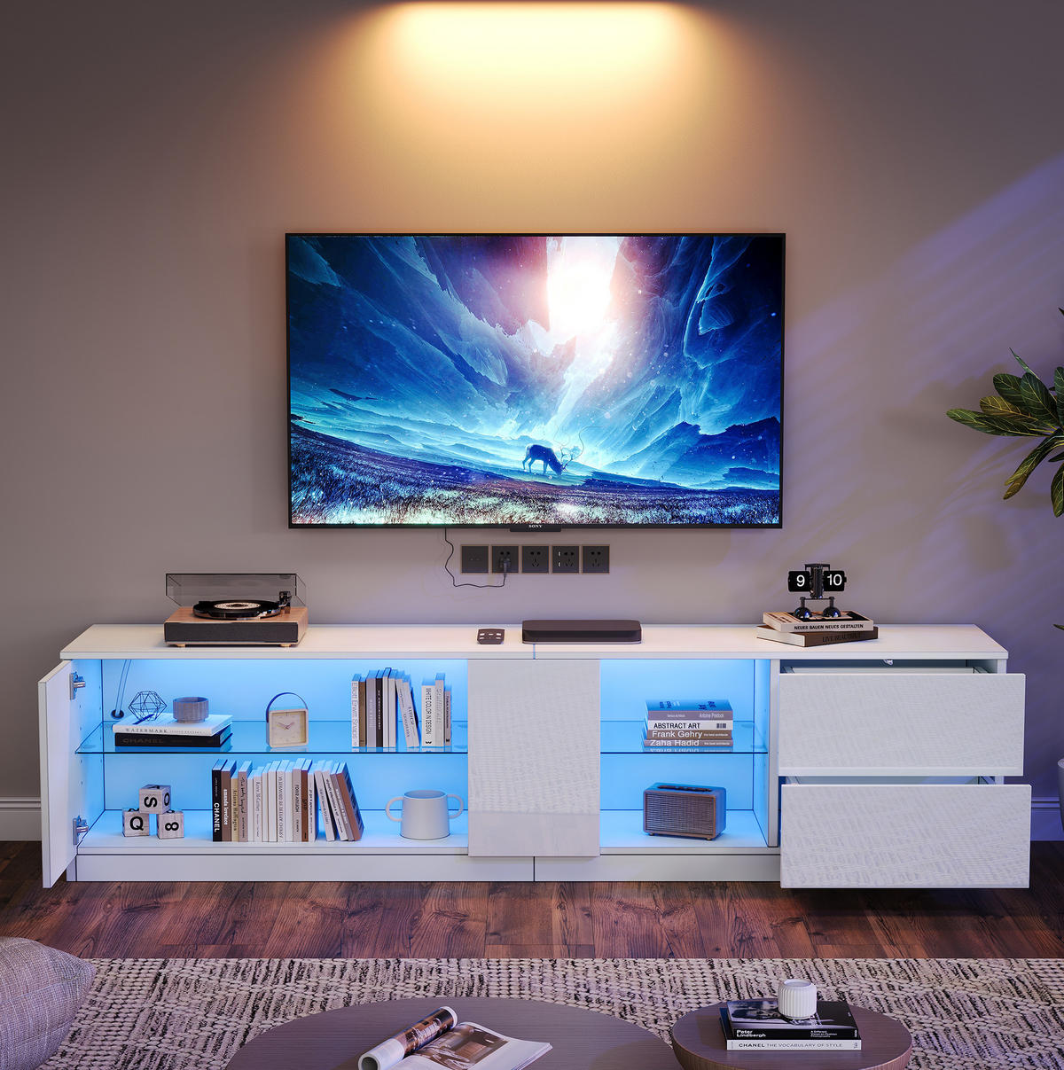 TV-ELEMENT mit LED 160 x 40 x 52 cm Weiß Hochglanz - Weiß, Holzwerkstoff (40/52/160cm) - Beauniv