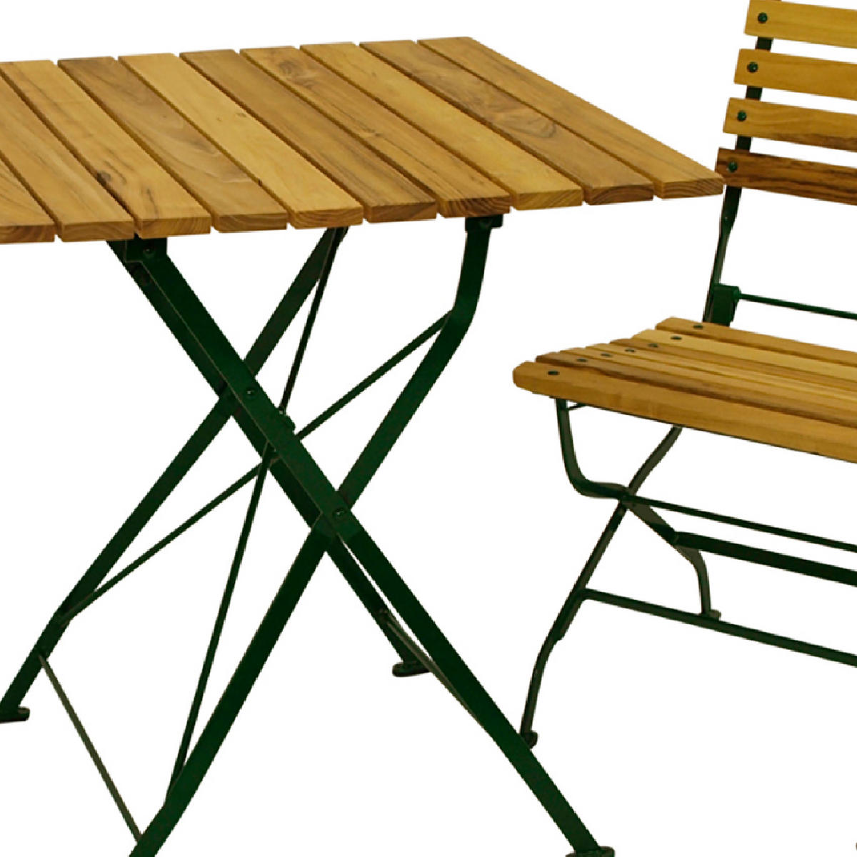 BISTRO Set Genf - Gartenmöbel Garten-Garnitur 3-teilig, Sitzgruppe für 2 Personen - Flachstahl Robinienholz dunkelgrün - Grün, Holz - TPFGarden