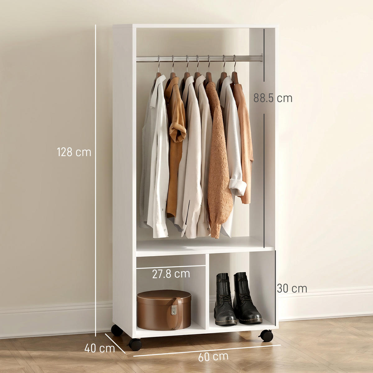ROLLGARDEROBE Weiß 1 Stück - Weiß, Holzwerkstoff (60/128/40cm) - GiPP