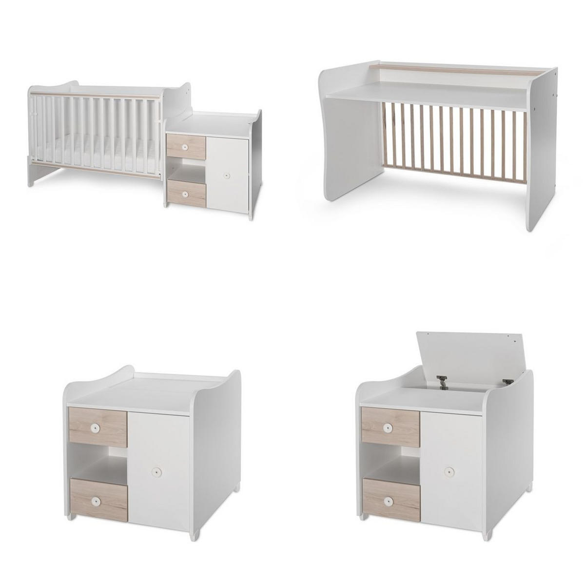 BABYBETT Mini Max 3 in 1 grau weiß 120 x 60 cm, Jugendbett 190 x 72 cm, Wickelkommode, Schaukelfunktion - Grau, Holzwerkstoff (72/190cm) - Lorelli