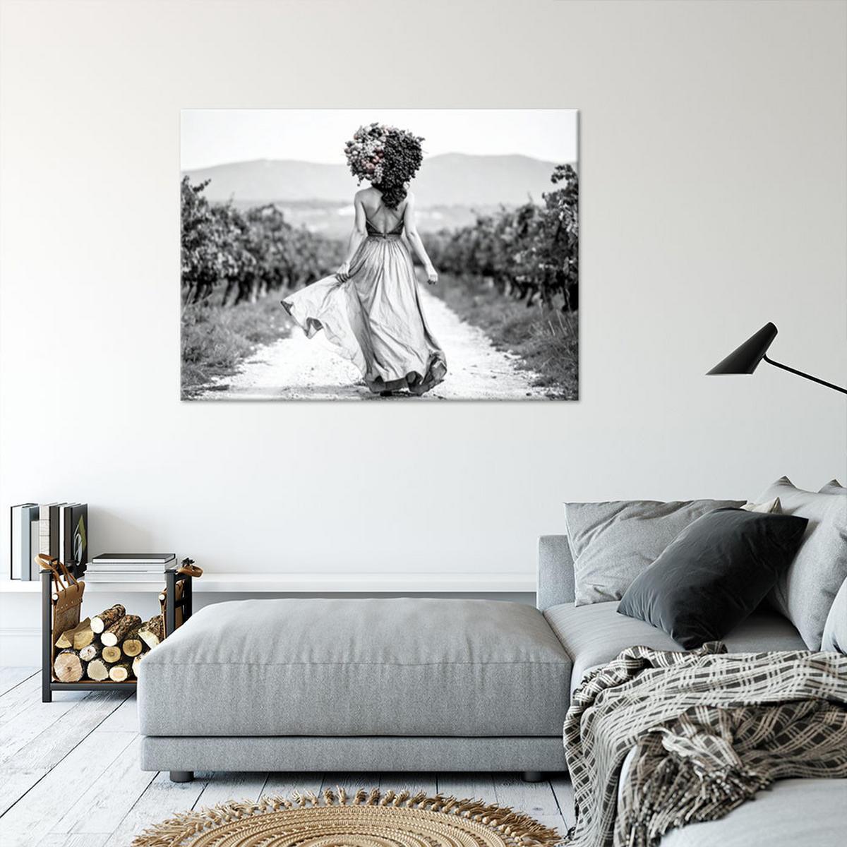 LEINWANDBILD Frau mit Früchten auf dem Kopf 100x70cm - Schwarz, Textil (100/70cm) - Feeby