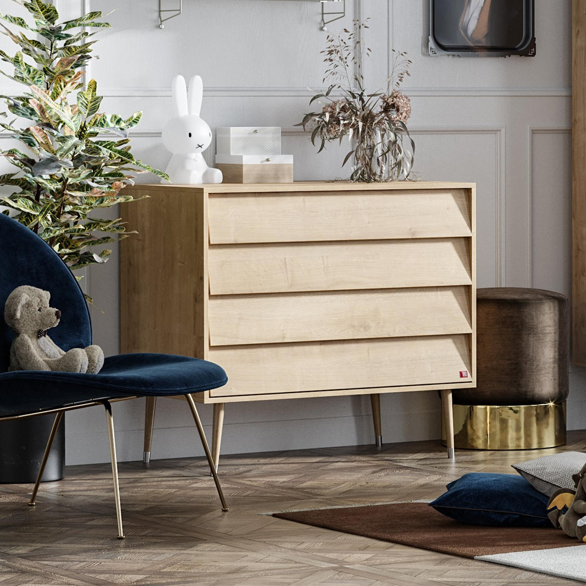 KOMMODE mit 4 Schubladen L100 x H90cm - Bosque - Eichefarben, Holzwerkstoff (55/90/100cm) - Calicosy