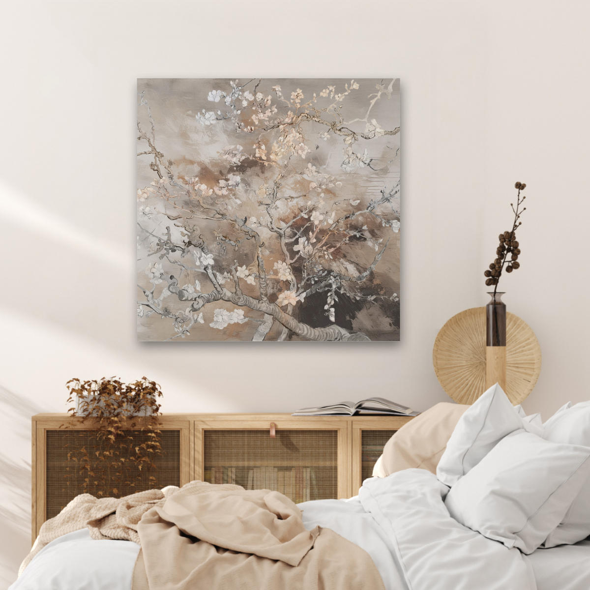 AKUSTIKBILD Mandelblüte - Kunst - Van Gogh - Beige - Abstrakt Akustikpaneele 80x80 cm - Braun, Kunststoff (80/80/0.9cm) - MuchoWow