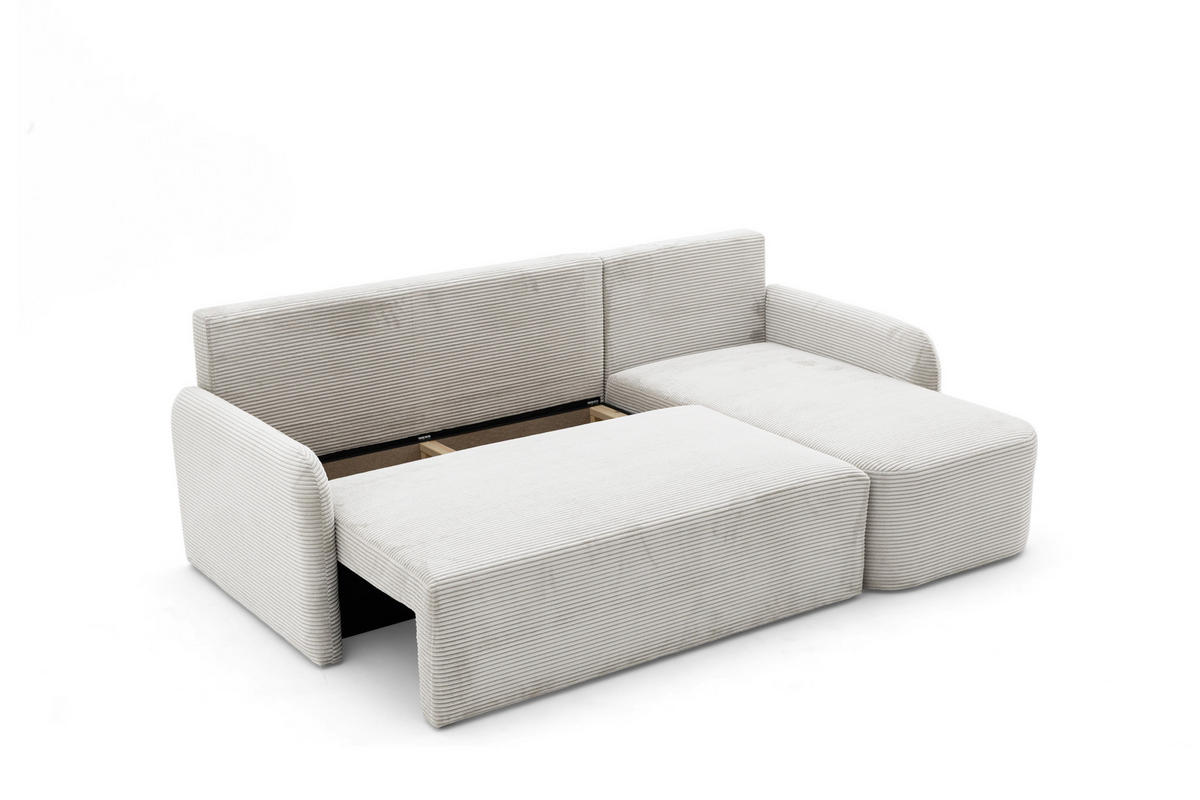 ECKSOFA CASPER L Rechts mit Schlaffunktion 132x198 Cord Creme - Creme/Schwarz, Holz/Kunststoff (145/217cm) - NACANAPA