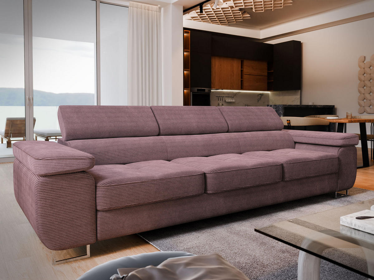 BETTSOFA MOSINE Lila Kordstoff mit Schlaffunktion - Lila, Textil (281/87/98cm) - MASSENO