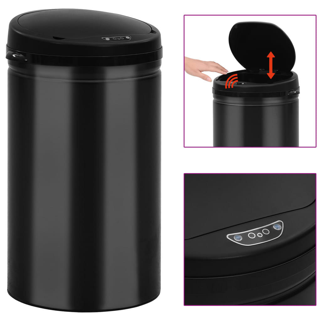 MÜLLEIMER mit Sensor 40L Schwarz Abfalleimer Automatik - Schwarz, Metall (30.5/67.5/30.5cm) - DELUKE