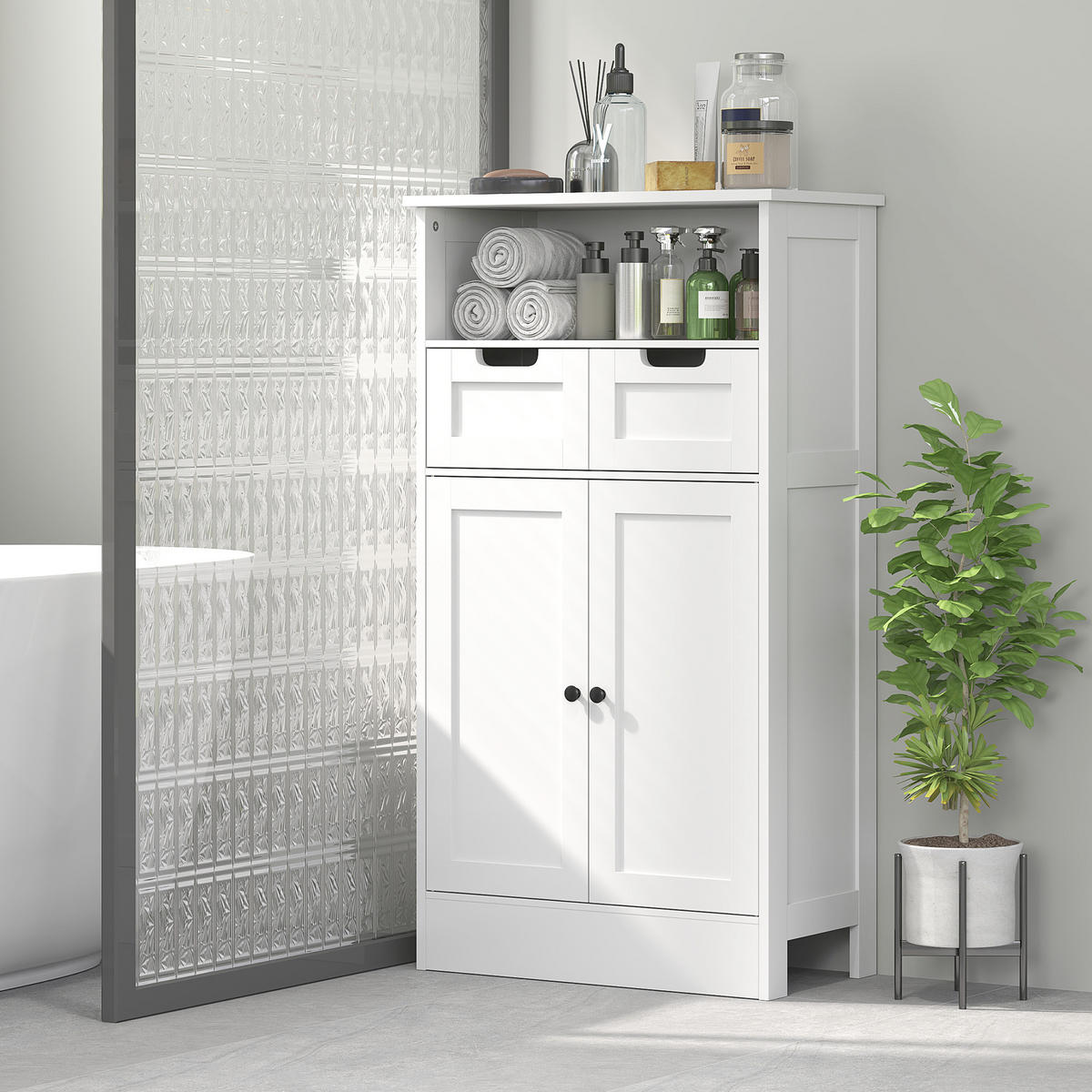 BADEZIMMERSCHRANK, Badeschrank, 60 x 30 x 108,8 cm, Weiß - Weiß, Holzwerkstoff (60/108.8/30cm) - Kleankin