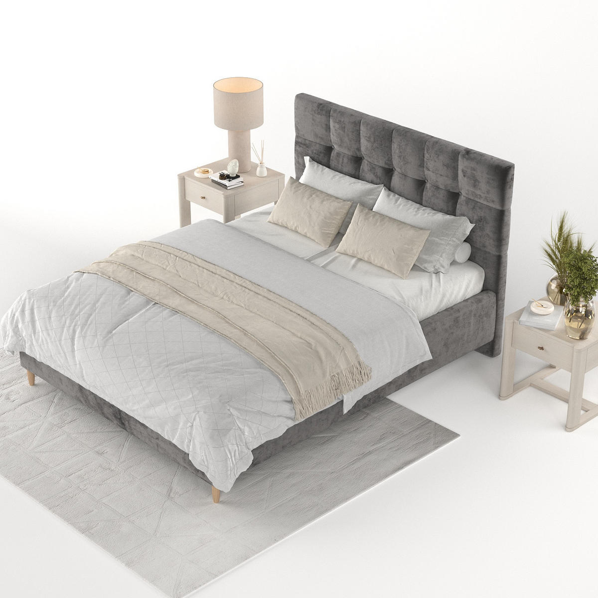 POLSTERBETT Cora 160/200 cm Anthrazit im Lotta Stoff - Anthrazit/Naturfarben, Holz/Holzwerkstoff (160/200cm) - AltaBeds