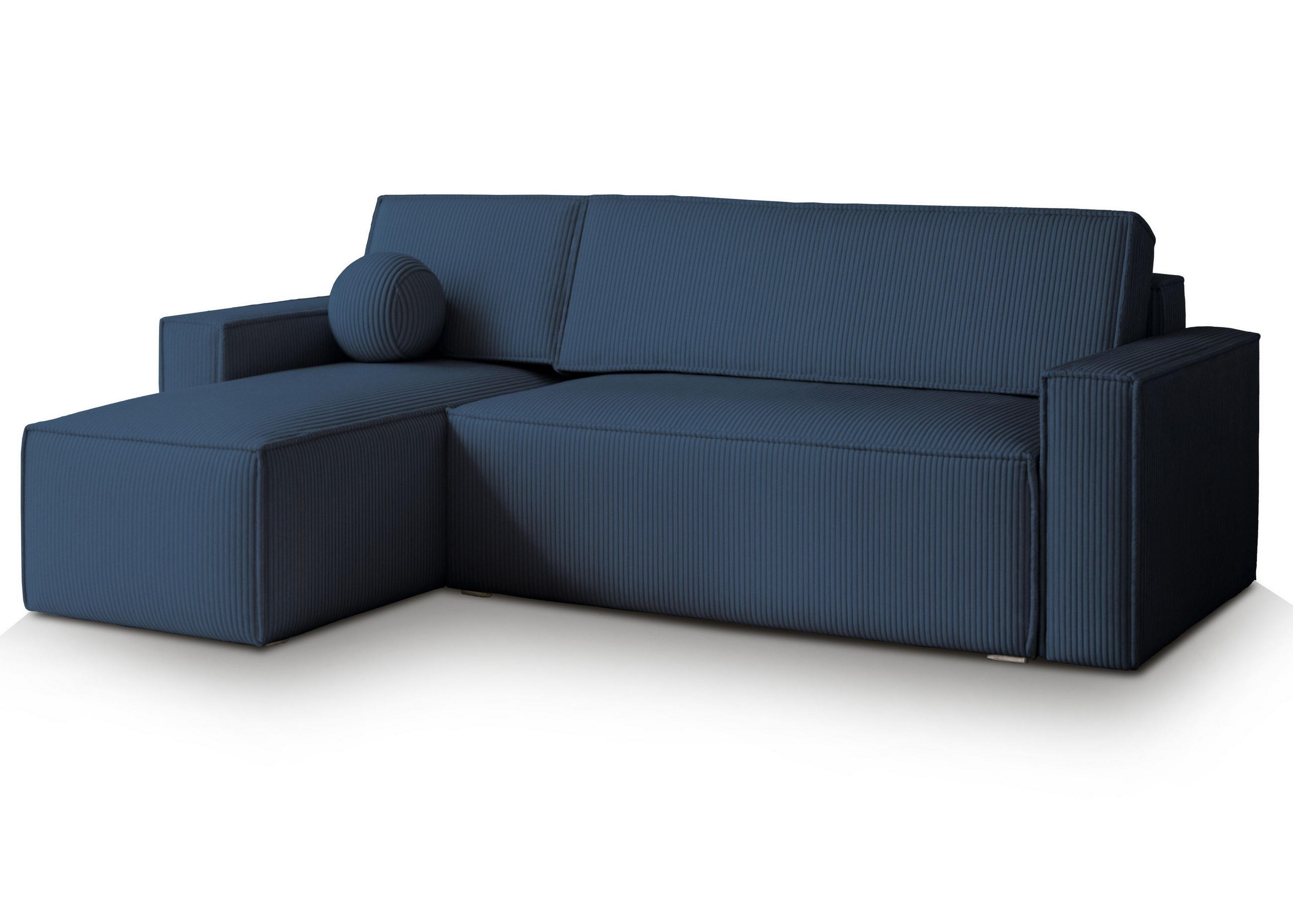 ECKSOFA RAVELO P Blau Kordstoff mit Schlaffunktion - Blau, Holz (240/140cm) - MASSENO