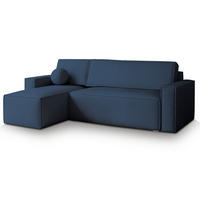 ECKSOFA RAVELO P Blau Kordstoff mit Schlaffunktion - Blau, Holz (240/140cm) - MASSENO