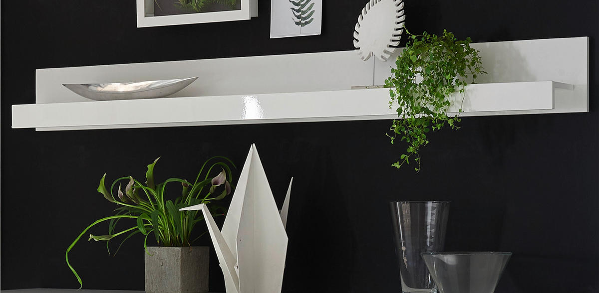 WANDBOARD weiß, Hochglanz, Wandregal, 217 x 22 cm - Weiß Hochglanz, Holzwerkstoff (217/22/18cm) - Furn.Design