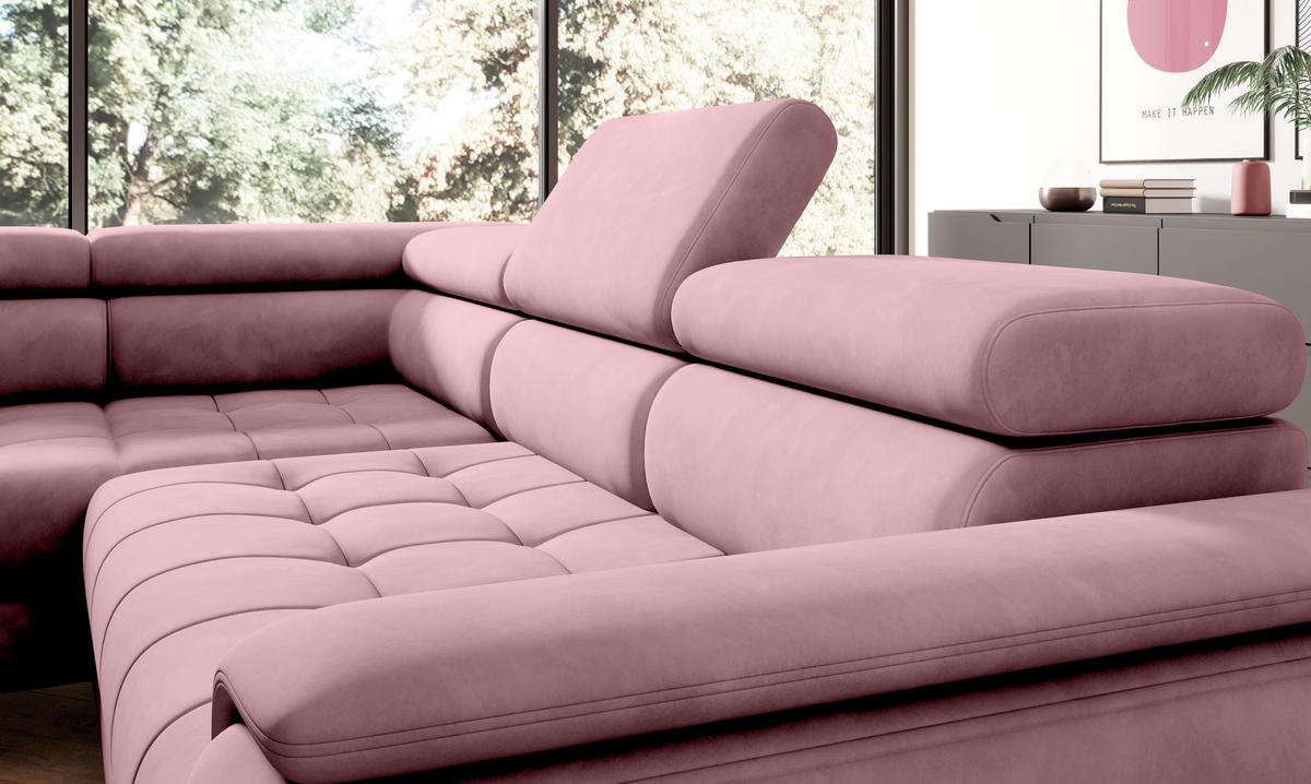 ECKSOFA CHIVAS Freistehend , Schlaffunktion, 278×197×76/98 cm, Stoff - Element, Silber, Rechts Seite - Silberfarben/Schwarz, Holz/Textil (197/278cm) - DomoHome