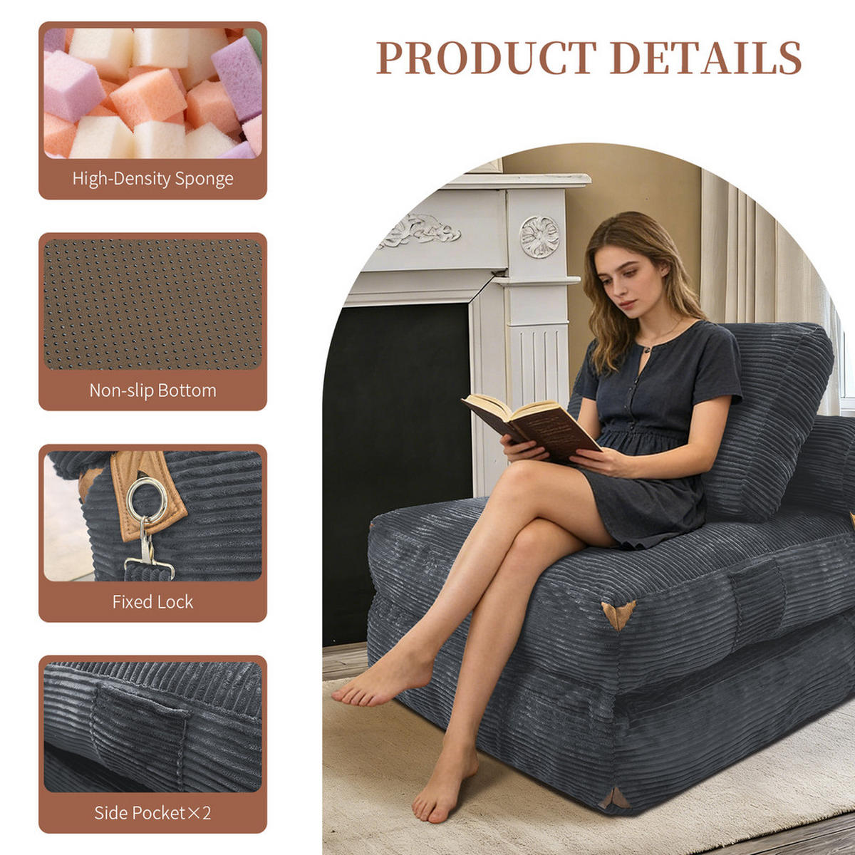 SITZSACK 87x86x40cm Leicht zu verstauen - Grau, Textil (86/33/87cm) - Raelunyi