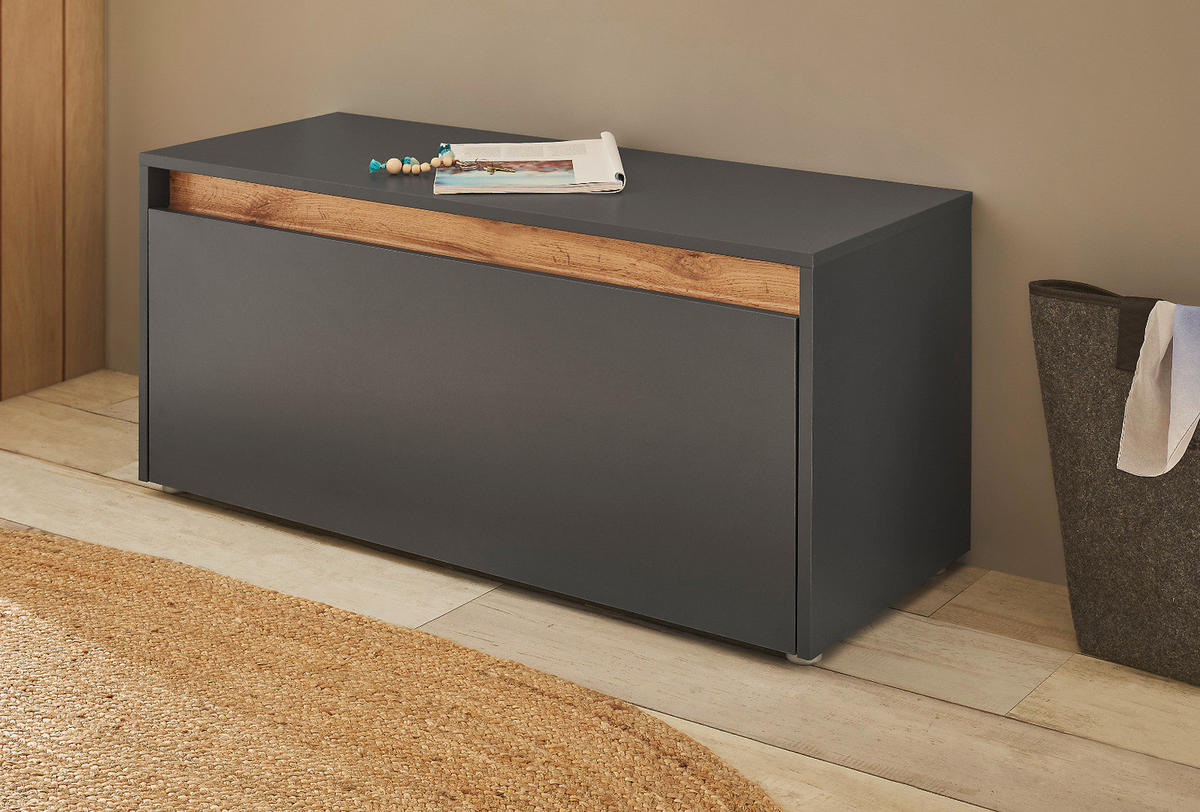 GARDEROBENBANK grau matt, Eiche Wotan 100 cm, Schuhbank mit Stauraum - Silberfarben/Eiche Wotan, Holzwerkstoff/Kunststoff (100/45/40cm) - Furn.Design