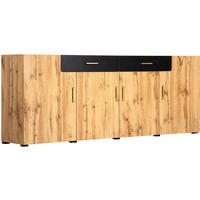 SIDEBOARD 208/39,5/80 cm, 2 Schubladen und 4 Türen, braun/weiß-marmoriertes Design, Spanplatte/MDF, braun/weiß - Braun, Holzwerkstoff (208/80/39.5cm) - Redom