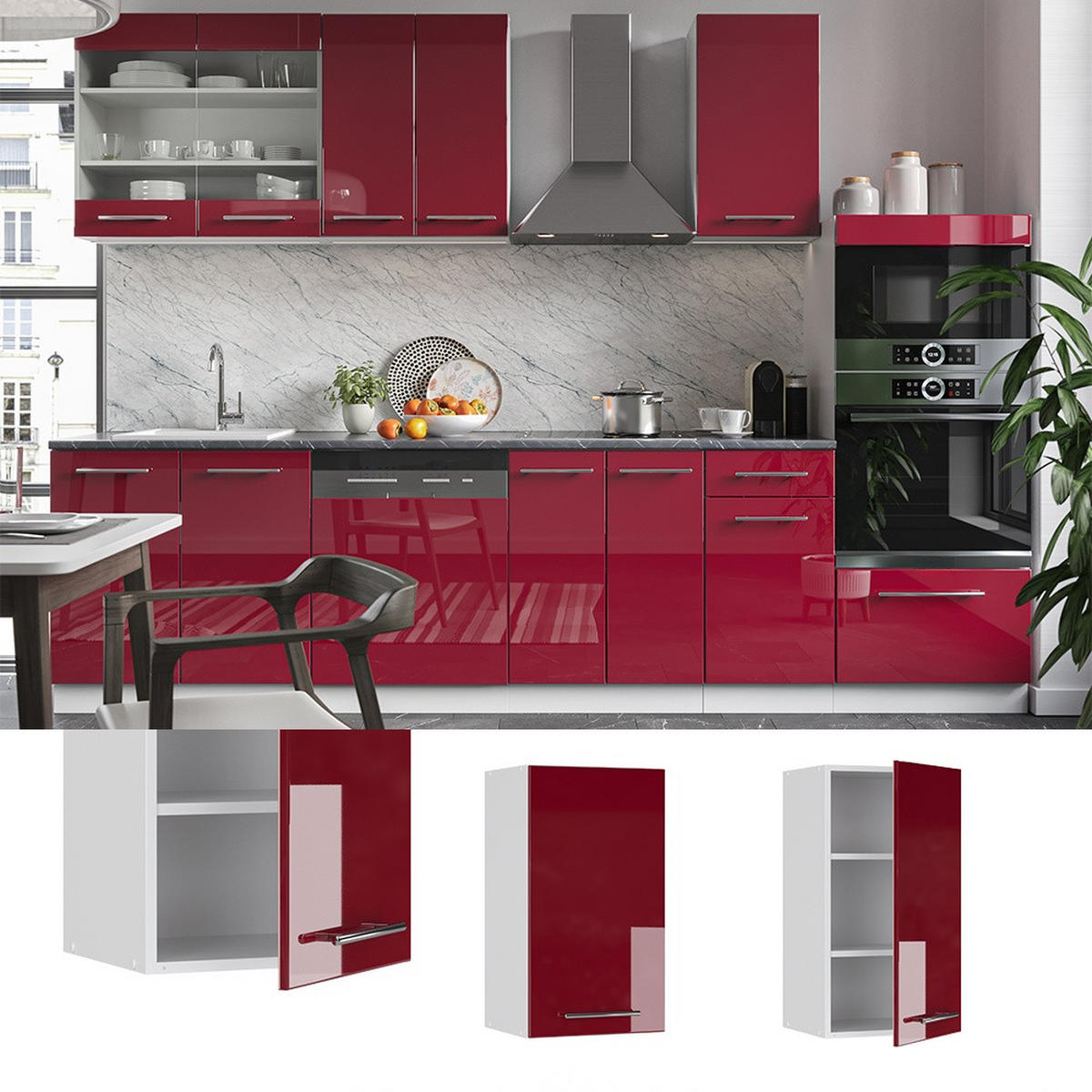 DULAP DE PERETE Fame-Line Bordeaux lucios ridicat 40 cm - alb/bordo, compozit lemnos (40/72/34.1cm) - Vicco