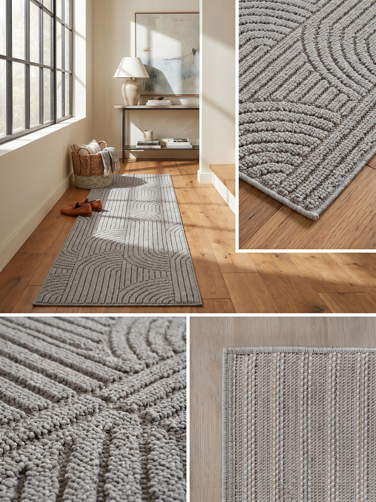 TEPPICH Flachgewebe LANGAU in Silber, mit geometrischen Bögen, 80 x 250 cm - Silberfarben, Textil (80/250cm) - KADIMA DESIGN
