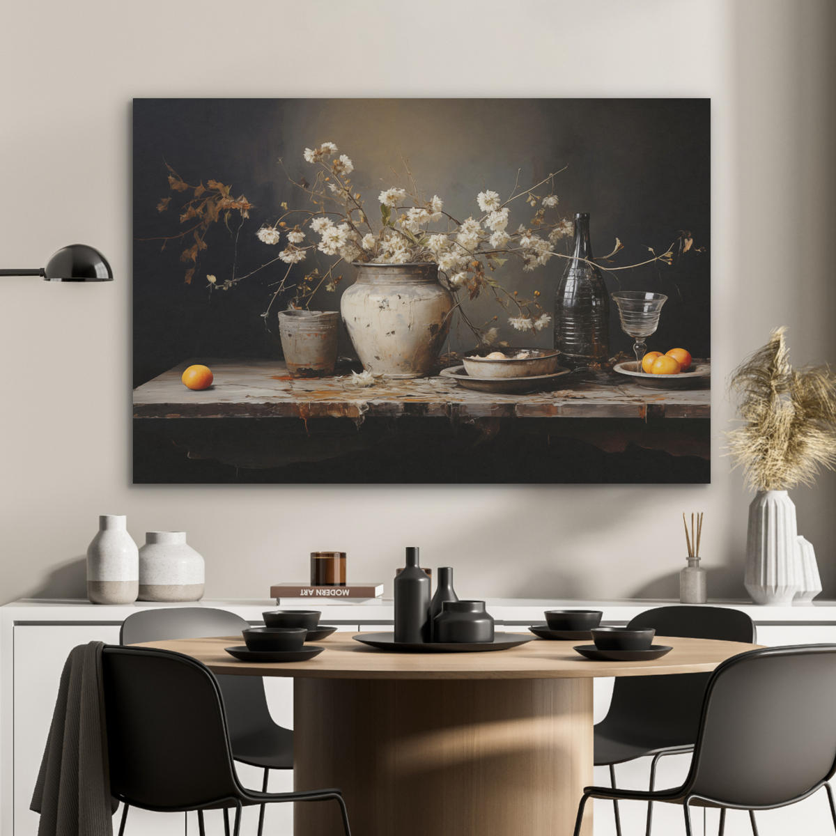 AKUSTIKPANEEL Stilleben - Blumen - Blumenstrauß - Vase - Wein 100x70 cm - Schwarz, Textil (100/0.9/70cm) - MuchoWow