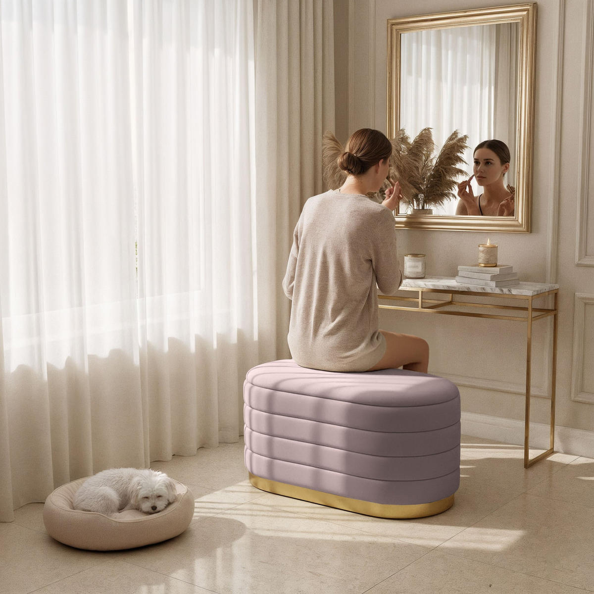 SITZHOCKER BELLA, Rosa, T80xB42xH42 - Pink, Holz (42/42/80cm) - Milordbikes