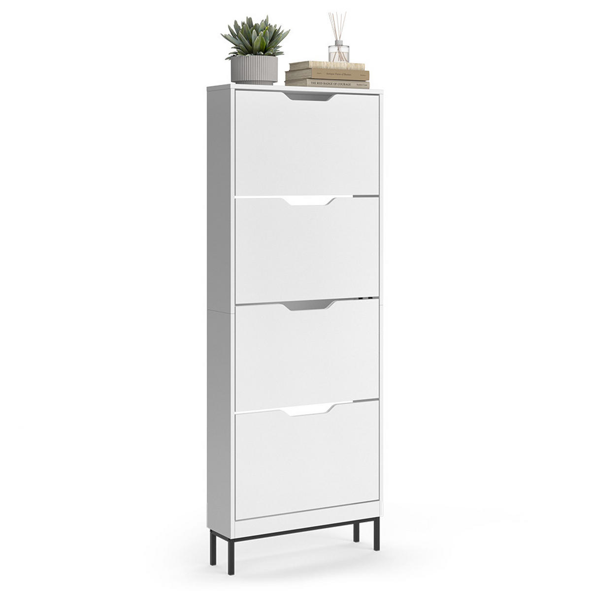 SCHUHKIPPER Luca, Weiß/Schwarz, 59 x 157.5 cm mit 4 Kippfächern - Schwarz/Weiß, Holzwerkstoff (59/157.5/17cm) - Vicco